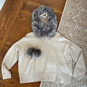 Alice and Olivia fur trimmed wool hoodie, size L